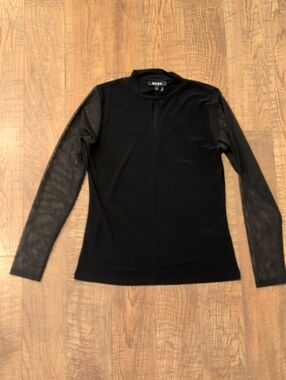 DKNY Black Long Sleeve Mesh Sleeve Top